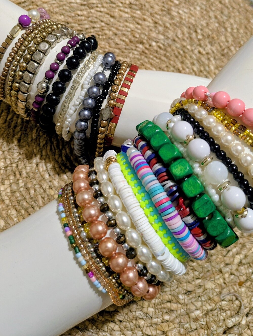 Multicolor Beaded Stretch Bracelet Stack - No Brand